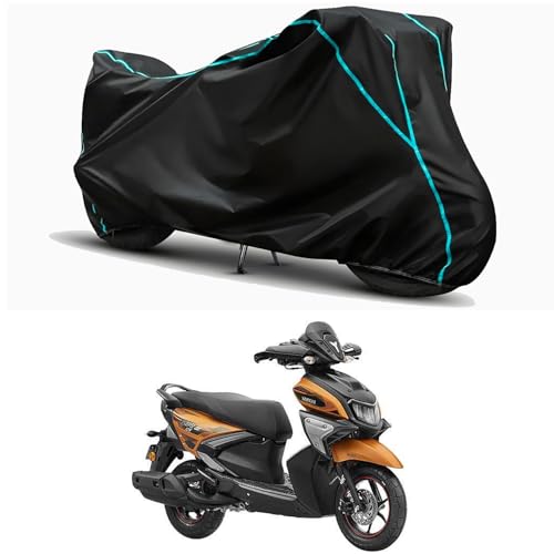 Image of Waterproof Bike Body Cover Compatible for | Yamaha RayZR 125 Drum | Taffeta Fabric, Sky Piping Design, Bottom Elastic Fit | Dustproof, Sun UV & Rain Protection for All Weather.