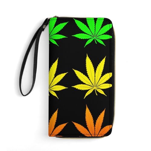 Women Elegant Wallets, Zipper Closure, Credit Card ID, Lightweight Portable Design, Travel Ready, Weedleaf