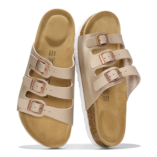 Image of Project Cloud 100% Genuine Leather Summer Sandals for Women 2026 - Memory Foam & Cork Footbed Beach Vacation Essentials Womens Sandals Comfortable Lightweight Slides for Women Footwear (Capri)
