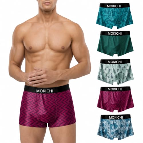Image of Men's Printed Boxer Briefs Pack of 5 | Soft Stretch Polyester Trunks | Breathable, Moisture-Wicking, Quick Dry Innerwear | Comfortable Elastic Waistband | Multicolor
