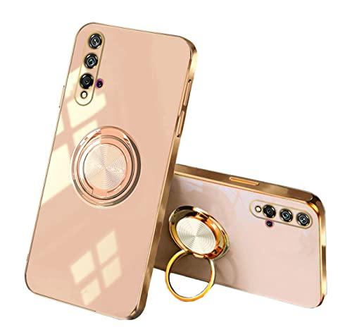 Compatible con Funda Huawei Nova 5T Anillo Soporte Magnético Verde, Carcasa Huawei Nova 5T Silicona TPU Gold Plated Protección Antigolpes y Anti-Arañazos Case Thin (Rosa)