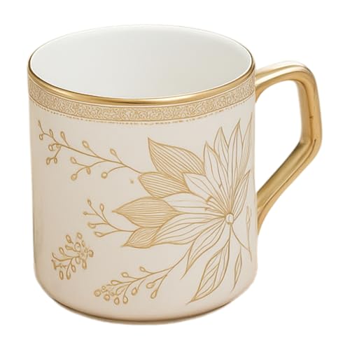 Image of Clay Craft Fine Ceramic Golden Floral Printed Coffee /Tea Cups /Mugs - Set of 6-200 ml Each, Tea Cup Set of 6, Mugs for Coffee, Cups Set of 6, Mug Set, Ideal for Gifting, Perfect for Home and Office