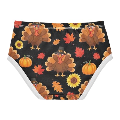Panties for Girls, Cute Cartoon Turkeys Brown Toddler Girl Briefs, Girls Cotton Underwear, 2T–8 Years2