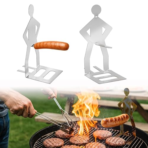 PANYI 2-Teiliger Würstchengrill Grillständer 20,5 * 7,5CM Edelstahlgrill Stehender Mann Hotdog-Grill Lustiger Grillwursthalter Kreativer Stehender Mann Wurst Grillständer Picknick und Küche