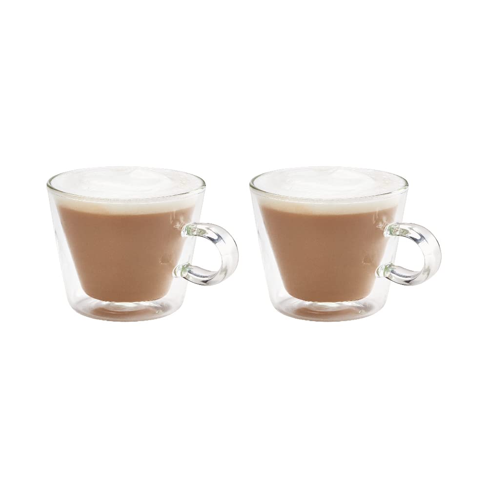 Judge Duo Flare Set of 2 Cappuccino Glass Coffee Cups with Handle, Hollow Vacuum Sealed, Heat Resistant, 250ml Cappuccino Glass