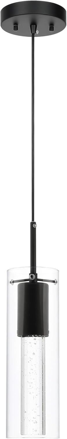 XiNBEi Lighting Pendant Light Fixtures, Black Pendant Lights Kitchen Island with LED Bulb & Bubble Crystal, Kitchen Hanging Lighting for Dining Table Hallway Bedroom Living Room XB-P1110-MB