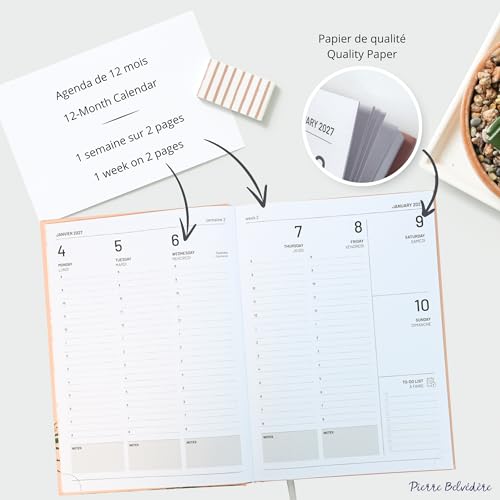 Pierre Belvédère - 2027 Annual Agenda Bilingual - 12 Months - Weekly Planner - 7” x 9.5” - Hardcover Clothbound - Year Monthly Planner Office Supplies - Analog Lifestyle - 442617 by Pierre Belvedere - Used condition - Image 3