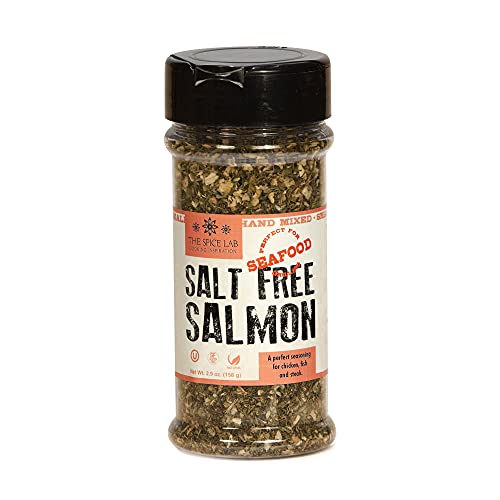 The Spice Lab Salt Free Salmon & Seafood Seasoning - For Salmon Wild Caught and Store Bought - 2.9 oz Shaker Jar – Kosher – All-Natural Blend for Crab Cakes, Wild Seafood & Salt Free Foods - 7023
