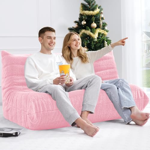 Image of Bean Bag Loveseat Chair Big Sofa Beanbag Chair for Adults Fireside Chair Bean Bag Lounger with Memory Foam Filled for Home,Apartment or Gaming Venue(Pink Teddy)