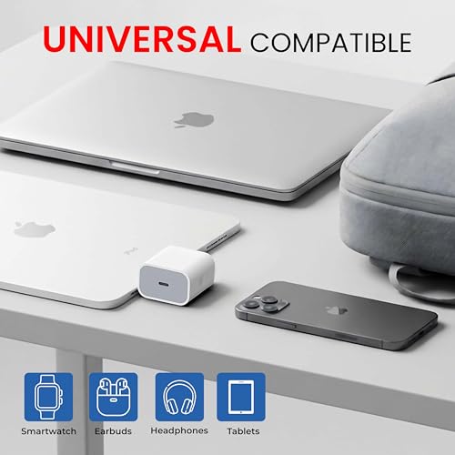 Image of 20W Type C Fast Charger PD USB C Wall Adapter with Type C Braided Cable Compatible for iPhone 15 /15 Plus /15 Pro /15 Pro Max /Samsung /Nothing & Other Devices (White)