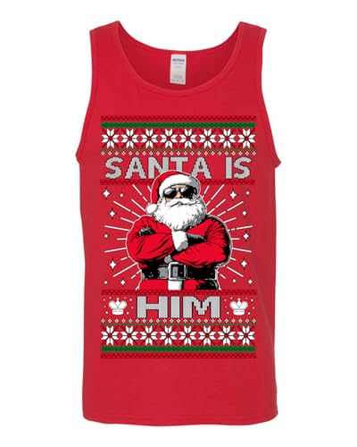 Santa is Him Funny Gen Z Viral Meme Shades Religious Christ Christian Christianity Brain Rot Joke Slang Ugly Christmas Mens Tank Top, Red, XX-Large2