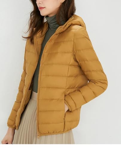Women's Thin Hooded Down Jacket Long Sleeves Zipper Short Parkas Coat4