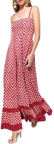 Image of Women Spaghetti Strap Flowy Long Dress Boho Floral Square Neck Maxi Dress Summer A-Line Dresses for Beach Vacation