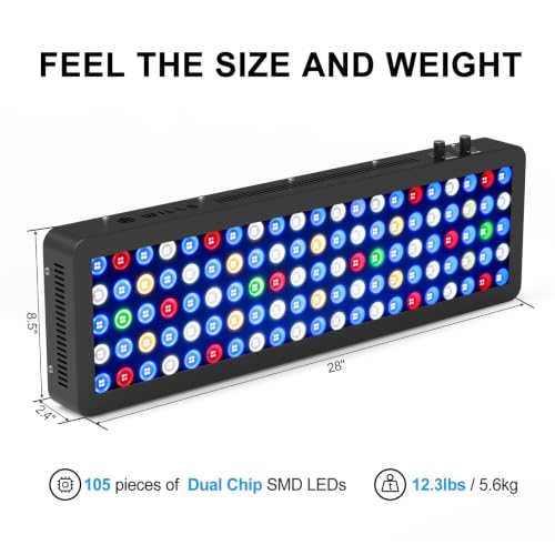 Image of Wills Aquarium Light, 200W Full Spectrum LED Reef Lights, 28 inchx8.5 inchx2.4 inch | For Coral Saltwater Fish Tank, Blue /White Dual Dimmable Channels, 105 Premium SMD LEDs, Daisy Chain Design, Hanging Kit
