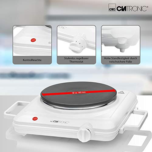 Clatronic kookplaat voor camping, keuken of kantoor | kookplaat 1er: Ø ca. 180 mm | kookplaat met traploos regelbare thermostaat & controlelampje | hittebestendige coating | 1500W | EKP 3582 - Image 3