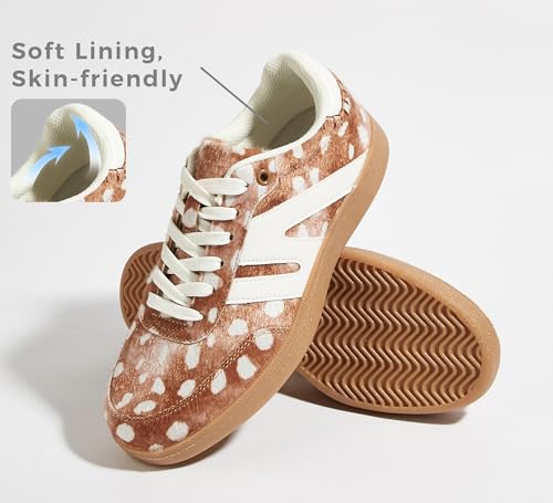 Image of LUCKY STEP Women Classic Retro Gum Sole Fashion Sneakers Casual Tennis Skate Shoe Genuine Leather Walking Footwear Anti Slip Trainers