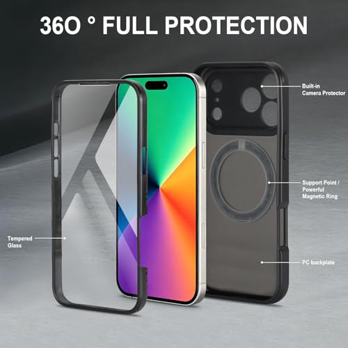 Image of for iPhone 17 Pro Max Case Compatible with MagSafe Full-Body Magnetic Phone Case with Built-in Tempered Glass Screen Protector& Stand for iPhone17 Pro Max Cover, Black