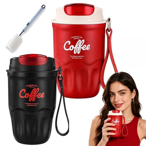 Image of Coffee Vacuum Flask, Portable Coffee Cup with Lid & Handle, Stainless Steel Water Bottle for Home, Office, and Outdoor Use, Insulated Travel Drinkware, Travel Coffee Mugs (2PC-B)