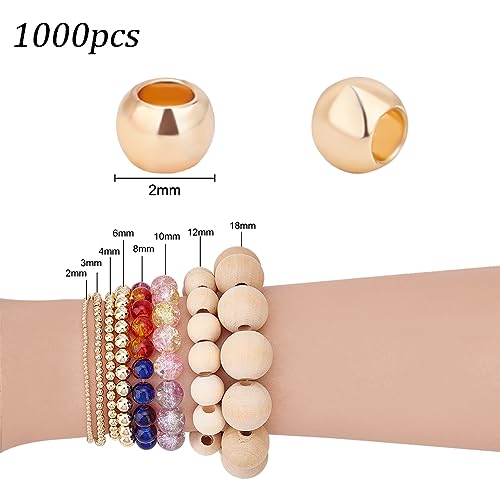 PH PandaHall 600pcs 4mm 14K Gold Plated Brass Beads Long-Lasting Smooth Spacer Beads Seamless Loose Ball Beads Gold Metal Beads for Summer Hawaii Necklaces Bracelets - Image 2