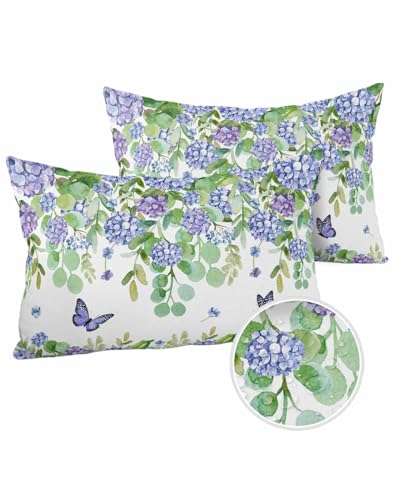 Edwiinsa Eucalyptus Floral Outdoor Pillow Covers Waterproof,All Weather Cushion Case Set of 2 Lumbar Pillowcase for Sofa Couch Bed Decor Patio Furniture 20