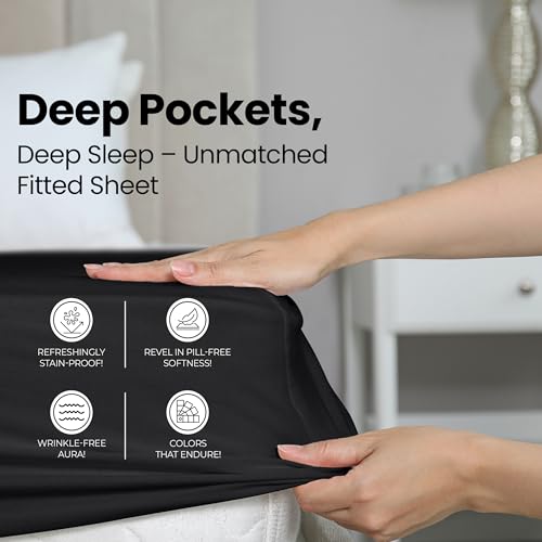 Image of Utopia Bedding Twin Fitted Sheet - Bottom Sheet - Deep Pocket - Soft Microfiber - Shrinkage and Fade Resistant - Easy Care -1 Fitted Sheet Only (Black)