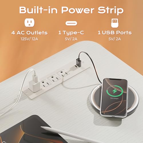 Image of Huuger 71 X 30 Inch Electric Standing Desk with Power Outlets and USB-C Port, Height Adjustable Desk, Sit Stand Desk for Home Office, Computer & Gaming Desk with 4 Presets, Stable Steel Frame, White