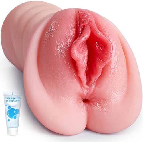 2 in 1 Male Masturbator Adult Sex Toy, Upgraded Realistic Pocket Pussy with Thick Labia and Built-in Ring, Peach-Toned Male Stroker with Vagina and Tight Anus Male Sex Toys for Men Masturbation