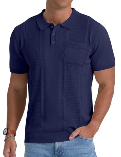 Sailwind Mens Textured Knit Polo Shirts Short Sleeve Summer Collared T Shirt with Pocket