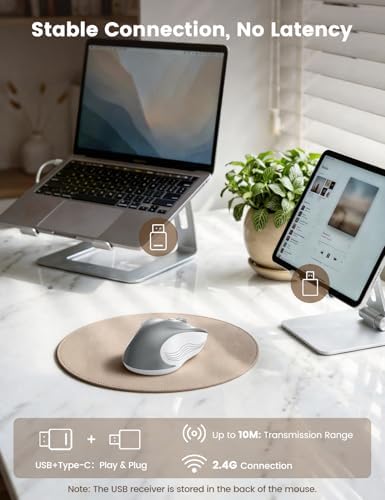 WisFox 2.4GHz Wireless Mouse for Laptop, Ergonomic 6-Button, Silver - 1
