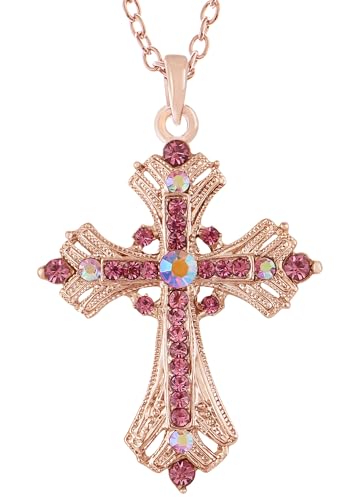 Image of Alilang Silvery Tone Religious Cross Pendant Necklace w /Aquamarine Blue Or Clear Crystal Rhinestones