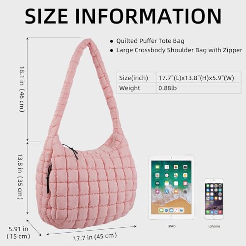 Image of Puffer Quilted Shoulder Bag Large Puffer Tote Bag for Women,Hobo Quilted Tote Bag Crossbody Shoulder Handbags Puff Purse