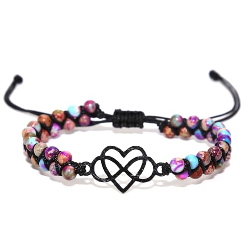 Image of Women Boho Wrap Bracelet,Handmade Natural Stone Crystal Emperor Beads Heart Bracelet, Fashion Bohemian Jewelry Gift for Women
