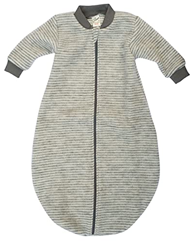 Lilano, Schlafstrampler Schlafsack Mit Arm, 100% Wollfrottee Flausch (kbT) (98-104, Hellgrau Geringelt) Cover