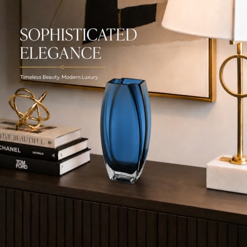 Glass - Vase - Blue - Teal - 12.6" Height - Heavy Durable - Made in Europe - by Barski - Image 5
