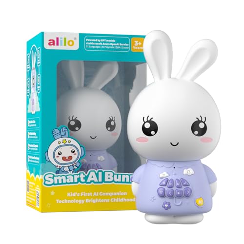 alilo AI Toys for Kids, Smart Companion with Real-Time Voice, 4 Agents & 91 Languages, Preloaded 48 Bunny English/50 Stories/66 Music/28 Lullabies/34 Classical Tunes, Bluetooth Speaker Purpl