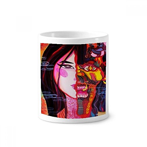 Porte-brosse à dents céramique cadeau original, tasse blanche 350ml art abstrait chic