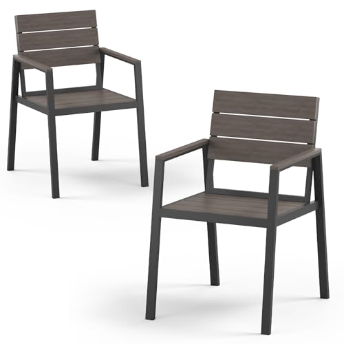 Oasbira HDPS Outdoor Patio Dining Chairs Set of 2, 350LBS Capacity Aluminum Patio Dining Chairs with Armrests, Weather-Resistant for Lawn, Garden, Yard, Poolside and Indoor Use, Charcoal