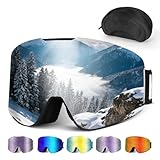 Hikeen Occhiali da Sci Fotocromatici, Effetto Iridescente, Antiappannamento con Protezione UV, con Rivestimento a 3 Strati per Sci e Snowboard, con Custodia, Unisex, Nero