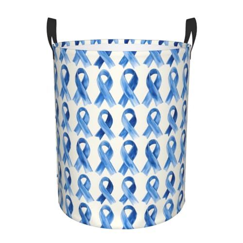 Cesto Para Ropa Sucia 60L, Impresión De Cintas Azules Redonda De Almacenamiento Ligera Plegable Cesta De La Manta, Para Juguetes, Baño, Salon
