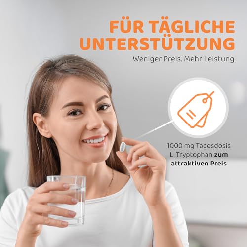 L-Tryptophan - L Tryptophan hochdosiert 1000mg je Tablette (120 vegane Tabletten) - Aminosäure aus pflanzlicher Fermentation - ohne unerwünschte Zusätze, glutenfrei und laktosefrei - vitaworld