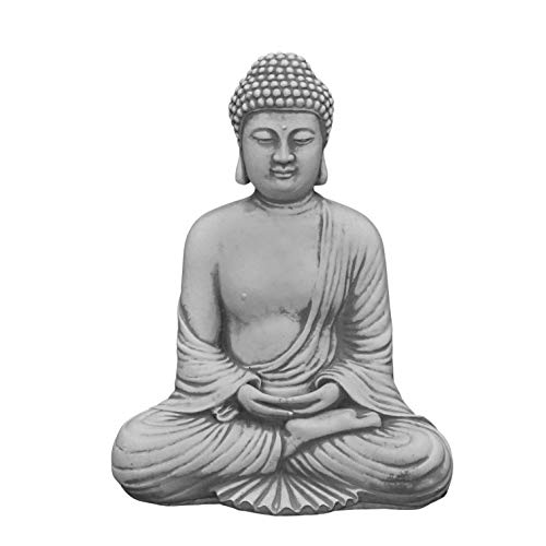 gartendekoparadies.de Buddha in tiefer Meditation, Steinfigur, H. 30 cm, 6 kg, Grau, frostsicher aus Steinguss für Außenbereich