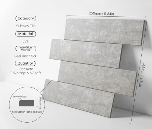 COLAMO Luxury 10 PCS Silver Matte Grey Faux Stone Peel and Stick Backsplash Tile for Kitchen,Stick on Backsplash for Living Room,Bedroom,Bathroom,Fireplace,Self Adhesive for Accent Wall(Waterproof) by COLAMO - Image 2