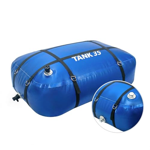 Image of TPU Water Storage Bladder, 35 Gallon Portable RV Fresh Water Tank, Food Grade BPA Free Collapsible Flexible Container for Drinking, Camping, Irrigation & Emergency-Hurricane, Drought, Fire (3 /4 inch GHT)