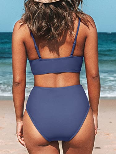 Image of CUPSHE Women's Bikini Sets Two Piece Swimsuit High Waisted V Neck Twist Front Adjustable Spaghetti Straps Bathing Suit
