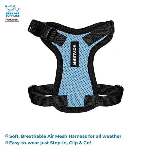 Image of Best Pet Supplies Voyager Step-in Lock Pet Harness w Reflective Pet Leash Combo Set with Neoprene Handle 5ft - Supports Small, Medium and Large Breed Puppies /Cats - Baby Blue /Black Trim, XXXS