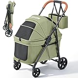 JOYCOW Dog Stroller for 2 Small Dogs or 1 Medium Pet, Low-Entry Design with Anti-Jump-Out, 600D Oxford Fabric, Up to 70 lbs, Green
