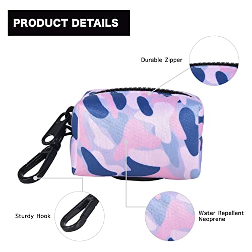 Image of Petmolico Dog Poop Bag Holder Leash Attachment, Waste Bag Dispenser Zippered Pouch, Fits Any Leash, Includes Free Roll of Bags, 2 Pack - Blue Pink Camouflage