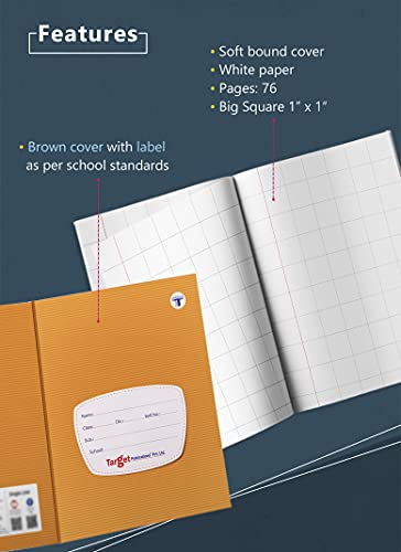 Image of WOODSNIPE Soft Brown Cover Big Maths Square Ruled Notebooks | Square 1 inch | 76 Pages A5 Size |18 cm x 24 cm Approx |Pack of 16 Books | GSM 58