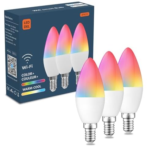 XFOX Smart Candelabra LED Bulbs 40 Watt Equivalent, 300lm, E12 LED Bulb Compatible with Alexa/Google Assistant/Smart Life, No Hub Required, Dimmable, 2.4GHz WiFi Only, 3 Pack, C37-3 Cover
