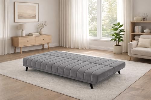 Image of Rosebell- Velvet Fabric Sofa Cum Bed 3-Seater Foldable Convertible Sofa, Modern Tufted Design Couch for Living Room, Guest Room & Office Grey Color